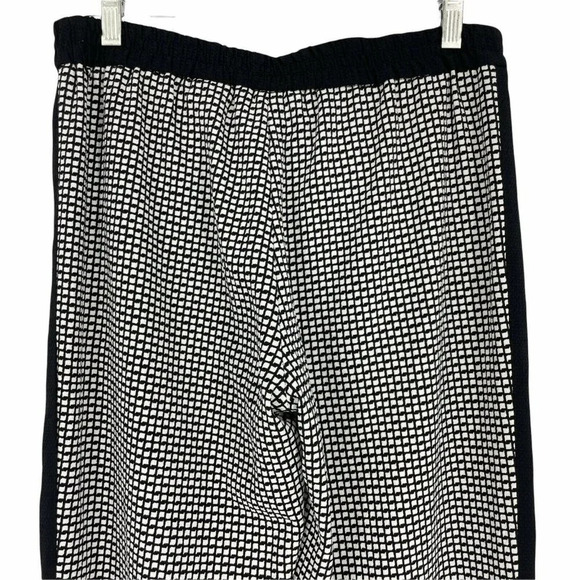 H&M Pants Women's Sz M Straight Wide Leg Pull on Elastic Waist Lined Black White - Picture 7 of 10